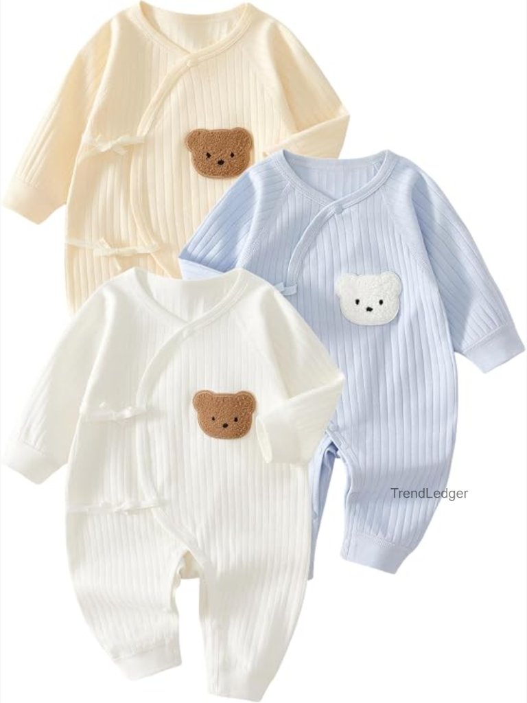 3-Pack Baby Cotton Ribbed Knit Long Sleeve Button Romper Onesie